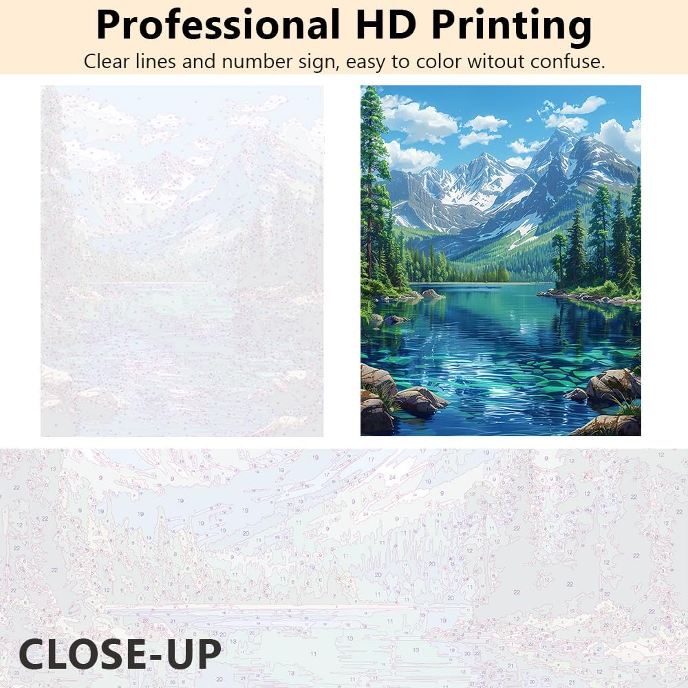 TUMOVO Paint by Number Mountains Landscape DIY Painting On Canvas, Paintwork with Paintbrushes Acrylic Paints,Perfect for Paint by Numbers for Adults and Students Beginner for Home Wall Decor 16"x20"