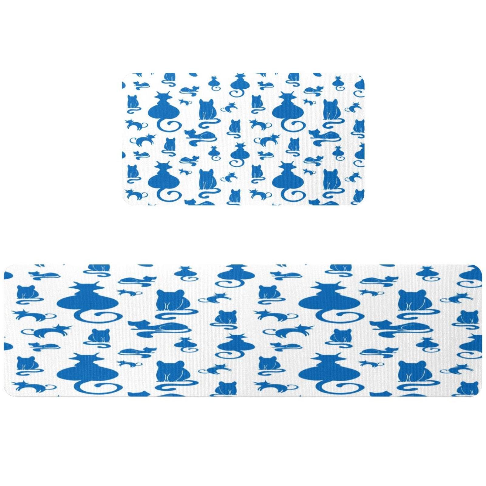 Tapis de cuisine antidérapants motif chats bleus pour une buanderie accueillante
