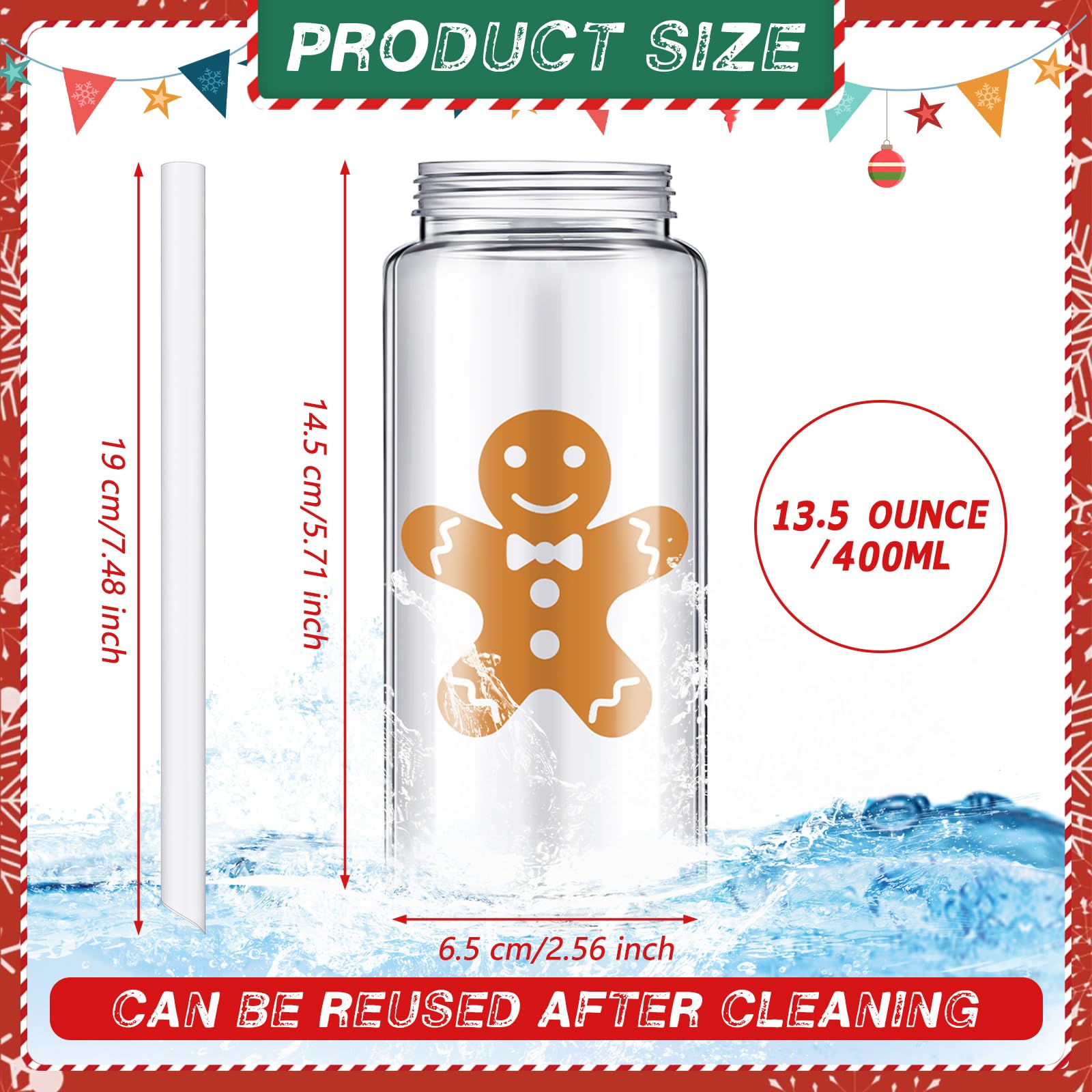 Layhit 20 Stück Weihnachtsbecher mit Deckel und Strohhalmen, 383 ml, wiederverwendbare Kunststoff-Trinkbecher, Reisebecher, Kunststoffbecher, Weihnachtsbecher, Weihnachtsbecher für Kinder und