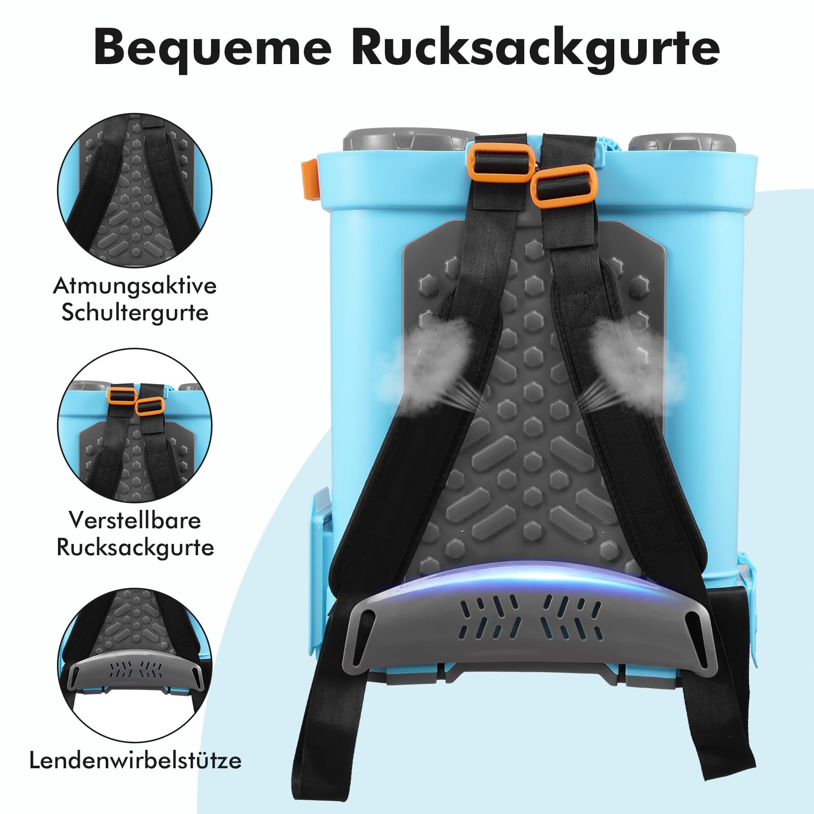 Akku Drucksprüher 20L, Rückenspritze Akku Kompatibel Mit 18V, 5,5 Bar Drucksprüher Mit 6 Nebeldüsen,Ladegerät, Teleskopstab, Schultergurt, Akku Für Gartenbau, Landwirtschaft Und Unkrautbekämpfung