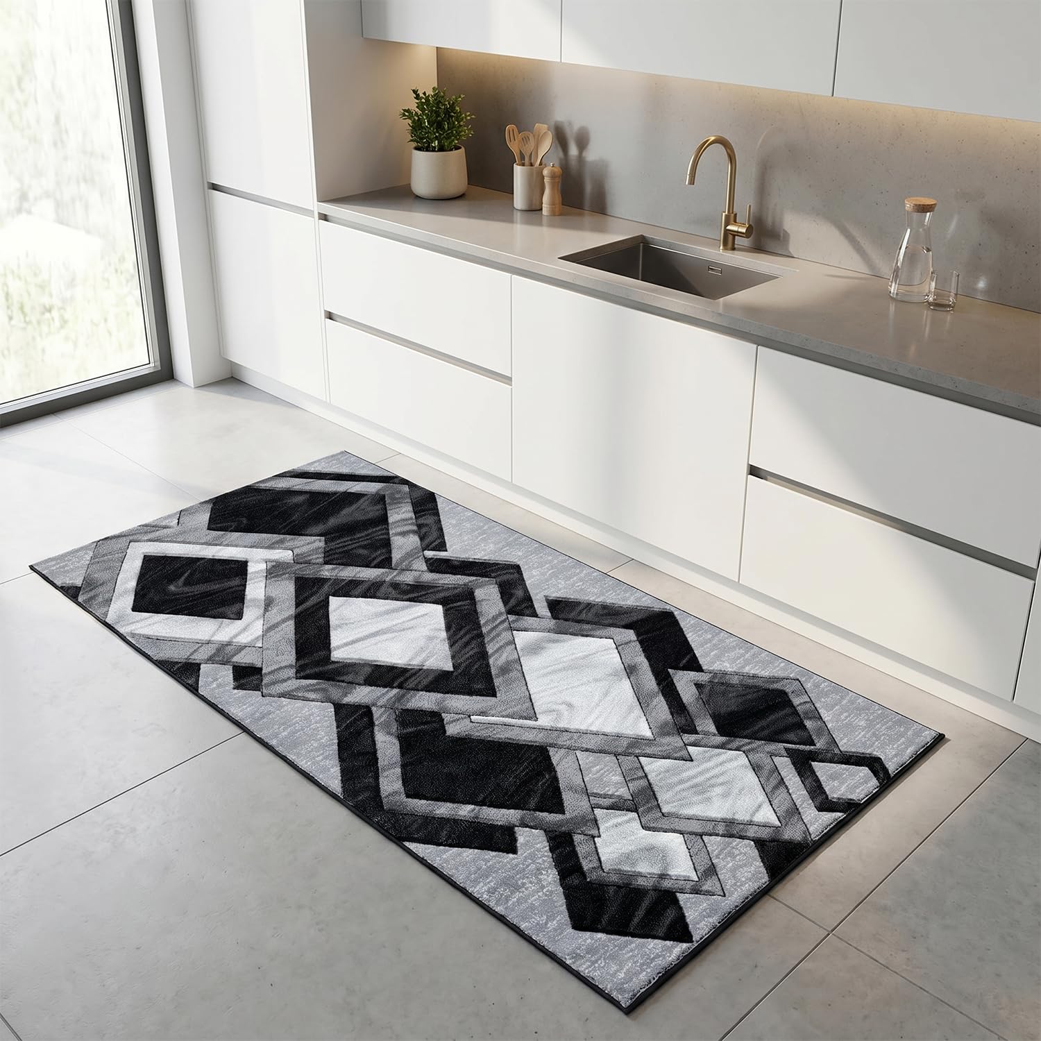 Rugs Garden Radiance Large Area Rug Carpet Washable Super Soft Modern Indoor Floor Rug for Living Room, Bedroom, Hallway, Lounge (Black, 200x290 cm)