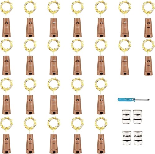 YJFWAL Luces de botella de vino con corcho, forma de corcho, alambre de cobre plateado, 24 unidades, 20 luces LED que funcionan con pilas, para
