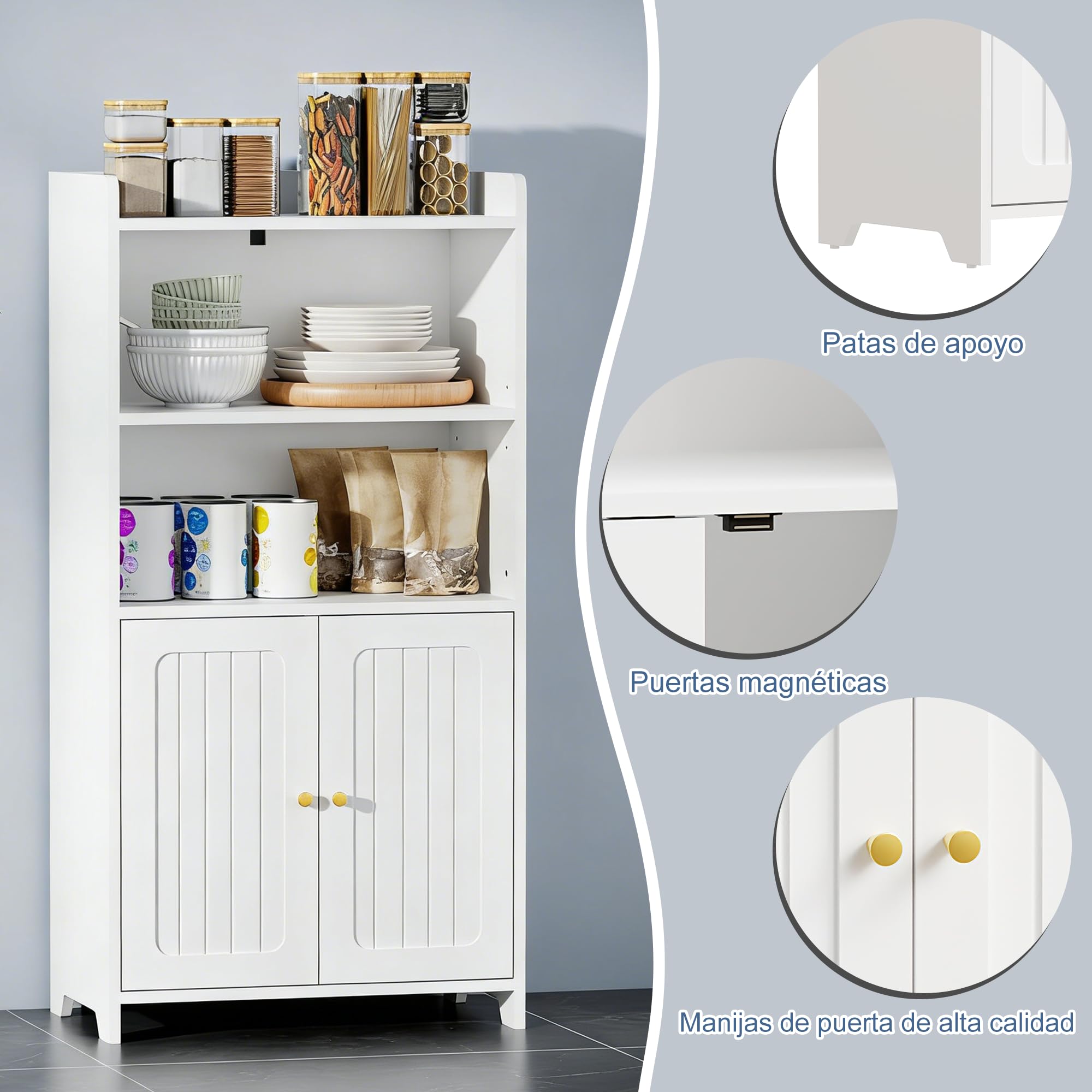 BEWISHOME Armario Baño, Mueble Baño con 2 Puertas y Tabiques Ajustables, Armario Baño para Espacios Pequeños 30 x 50 x 100 cm, Blanco, EYYG18W