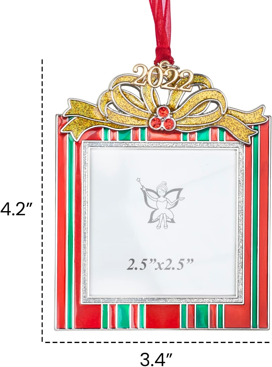 Christmas Tree Ornaments Holiday Keepsake Gift Home Decor Christmas Decorations Xmas Gifts Pendant with 2.5” Photo Frame Insert (Red Green 2022)
