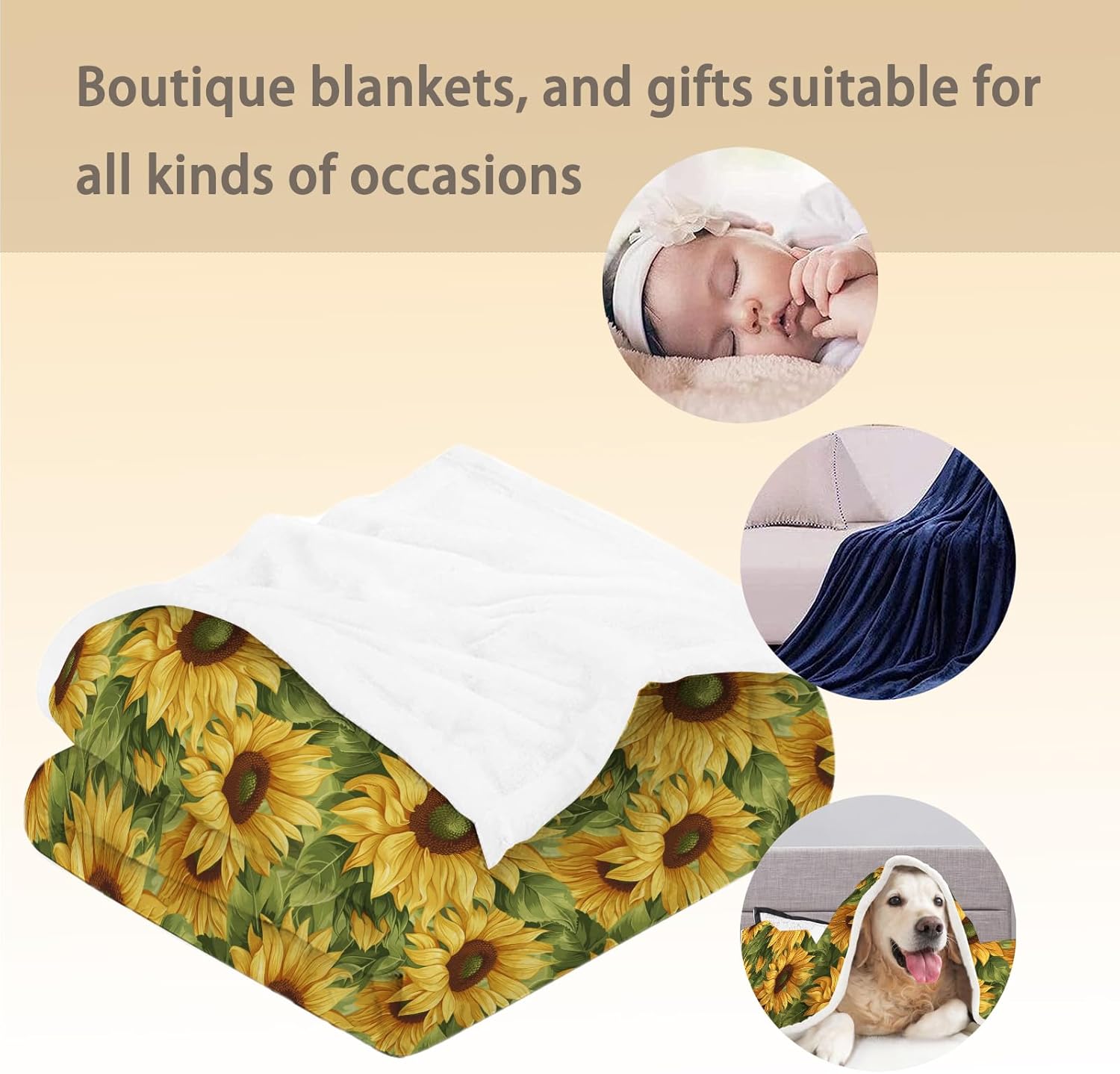 Watercolor Sunflower Blanket | Soft Warm Fuzzy Lightweight Floral Flannel Throw Blanket Perfect for Couch, Bed, Travel & Outdoor Use, Cozy Blankets for Adults Kids Women Girls 50×40 in