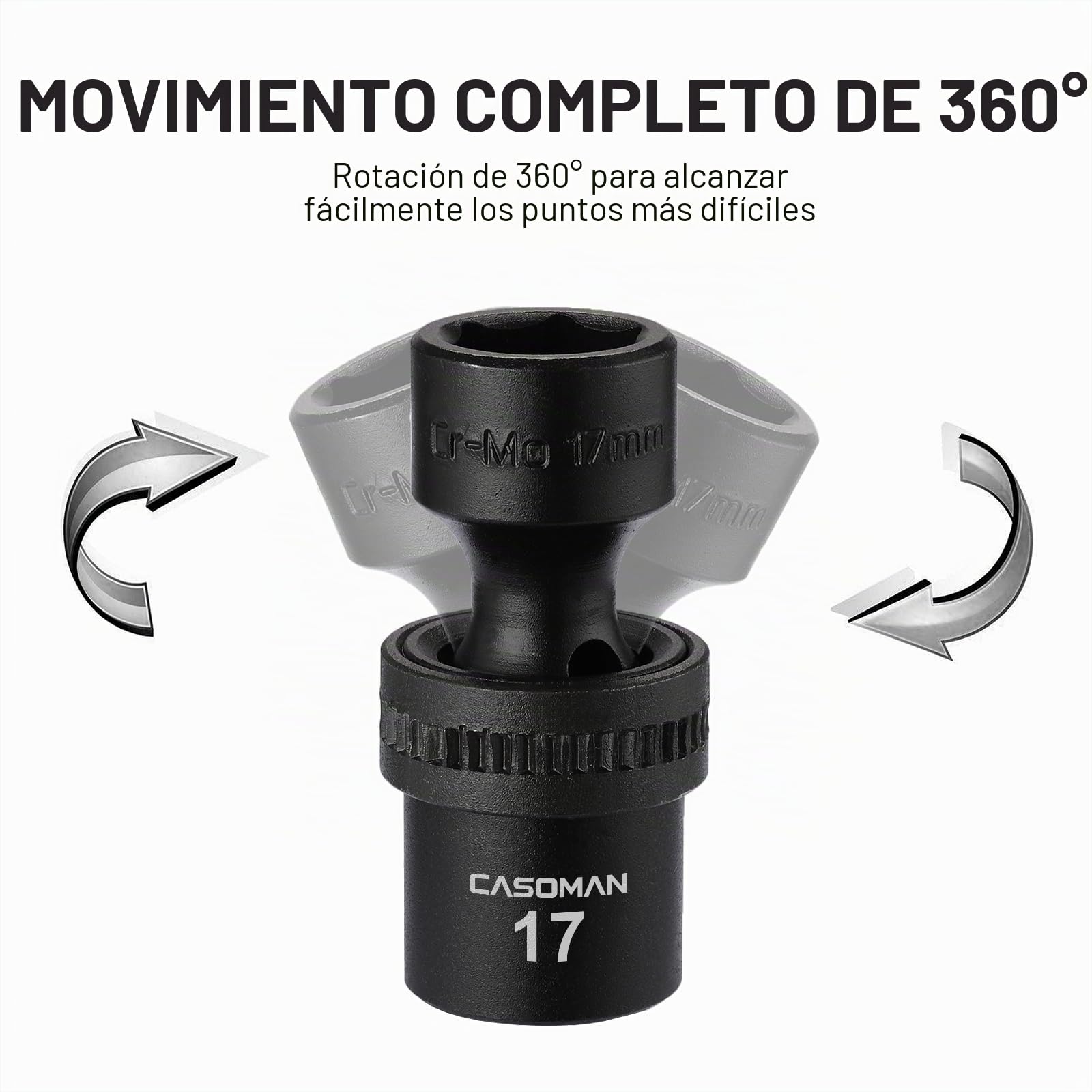 CASOMAN 15 PCS 1/2" Drive Standard Universal Impact Socket Set, 6 Point, CR-MO, Metric,10-24mm, Swivel Socket