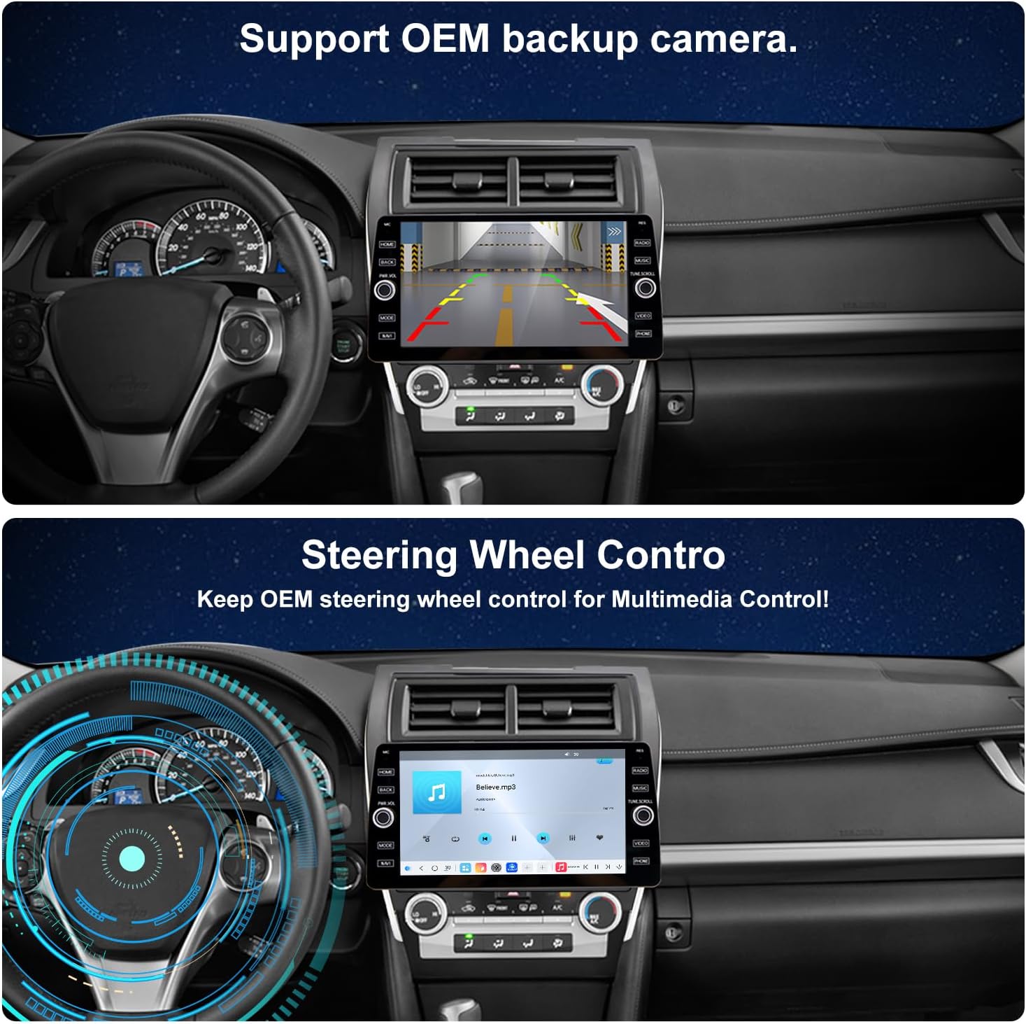4G LTE QLED Radio for Toyota Camry 2012 2013 2014 Upgrade,8-Core CPU Touch Screen Stereo,Wireless CarPlay & Android Auto,Support OEM SWC and Camera