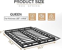 Vista 2 de Somier de 5 pulgadas para cama Queen, base de colchón de metal resistente, capacidad de 3000 libras, perfil bajo, sin ruido, fácil montaje con funda