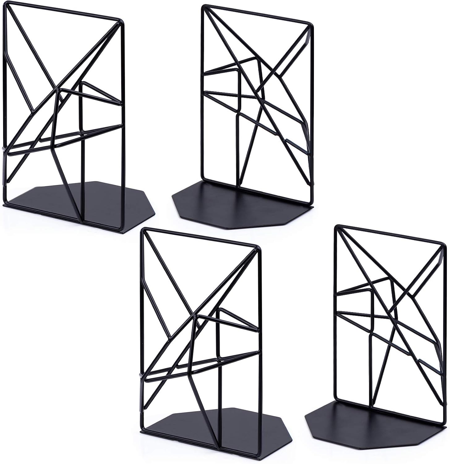 SRIWATANA Book Ends Black, Decorative Metal Bookends for Shelves(2 Pairs/4 Pieces)
