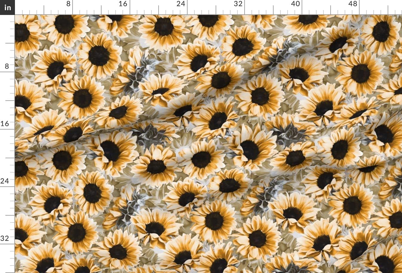 Spoonflower Fabric - Dreamy Autumn Sunflowers Cream Yellow Floral Nature Orange Printed on Upholstery Velvet Fabric Fat Quarter - Upholstery Home Decor Bottomweight Apparel