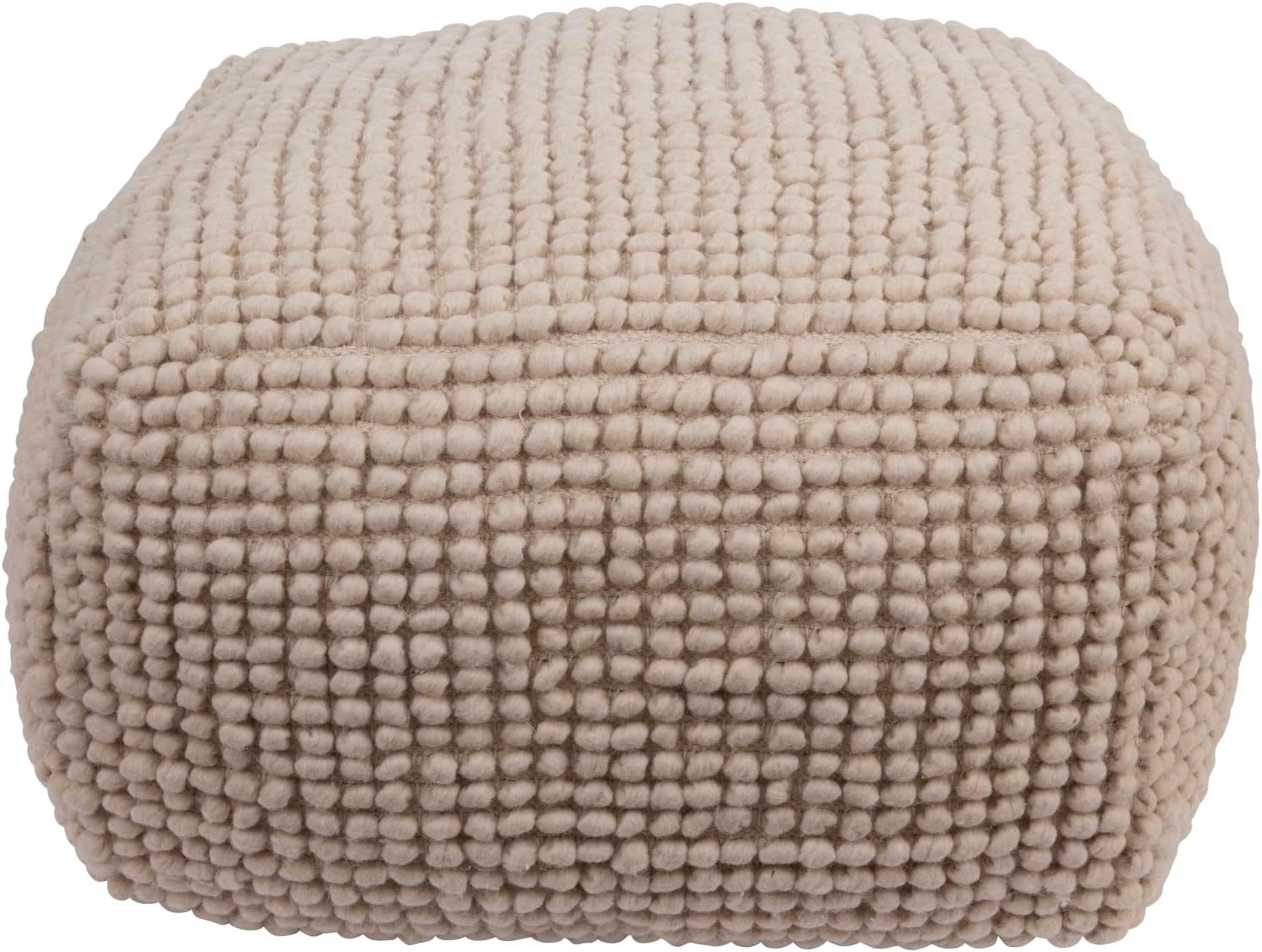 Creative Co-Op Square Wool Beige Pouf, 24x 24 x 16, Cream