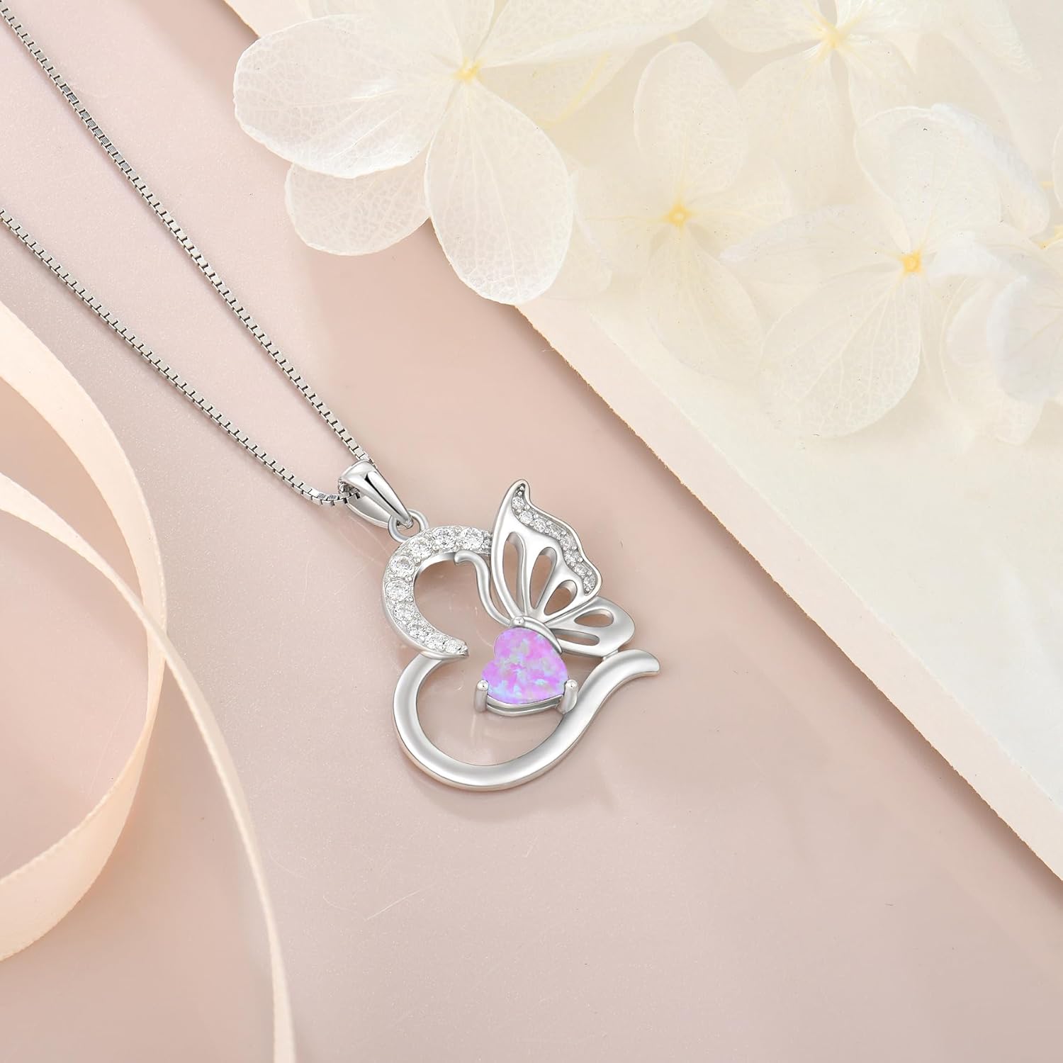 Butterfly Necklace for Women 925 Sterling Silver Heart Pendant Birthstones Jewelry Gift - Image 4