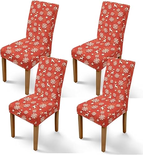 Miniatura 15 de Rnyleeg Juego de 4 fundas de silla de Navidad para sala de estar, sin brazos, copo de nieve, muñeco de nieve, fundas elásticas para sillas de Muñeco