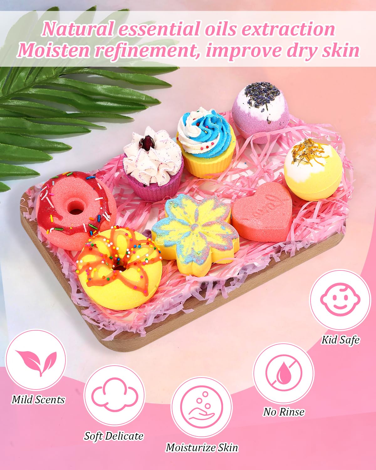 Bath Bombs Zestaw upominkowy, 8 sztuk kulek do kąpieli dla dzieci, organiczne naturalne kule do kąpieli, walentynkowe prezenty świąteczne Bombka do kąpieli dla kobiet