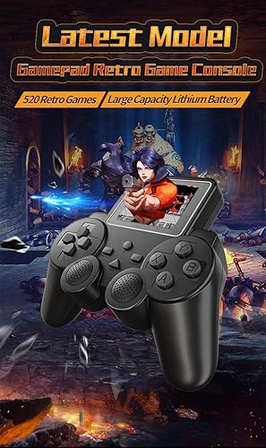 Miniatura 4 de 8-bit 520 en 1 Classic Retro Games Handheld Gamepad Game Console - Pantalla de 2.5 pulgadas recargable AV TV Out 2 Player Gamepad (negro)