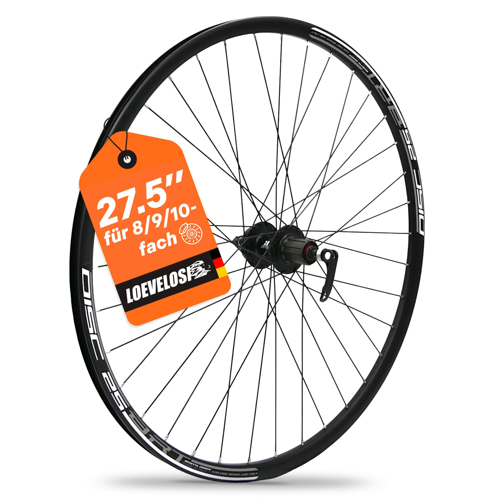 MTB Hinterrad 27,5 Zoll Fahrrad Laufrad - Scheibenbremse 6-Loch - QR 9/10×135 - Shimano HG 8-9-10-11-Fach – Alu Felge & Nabe - 36 Speichen - Schwarz - LOEVELOSI