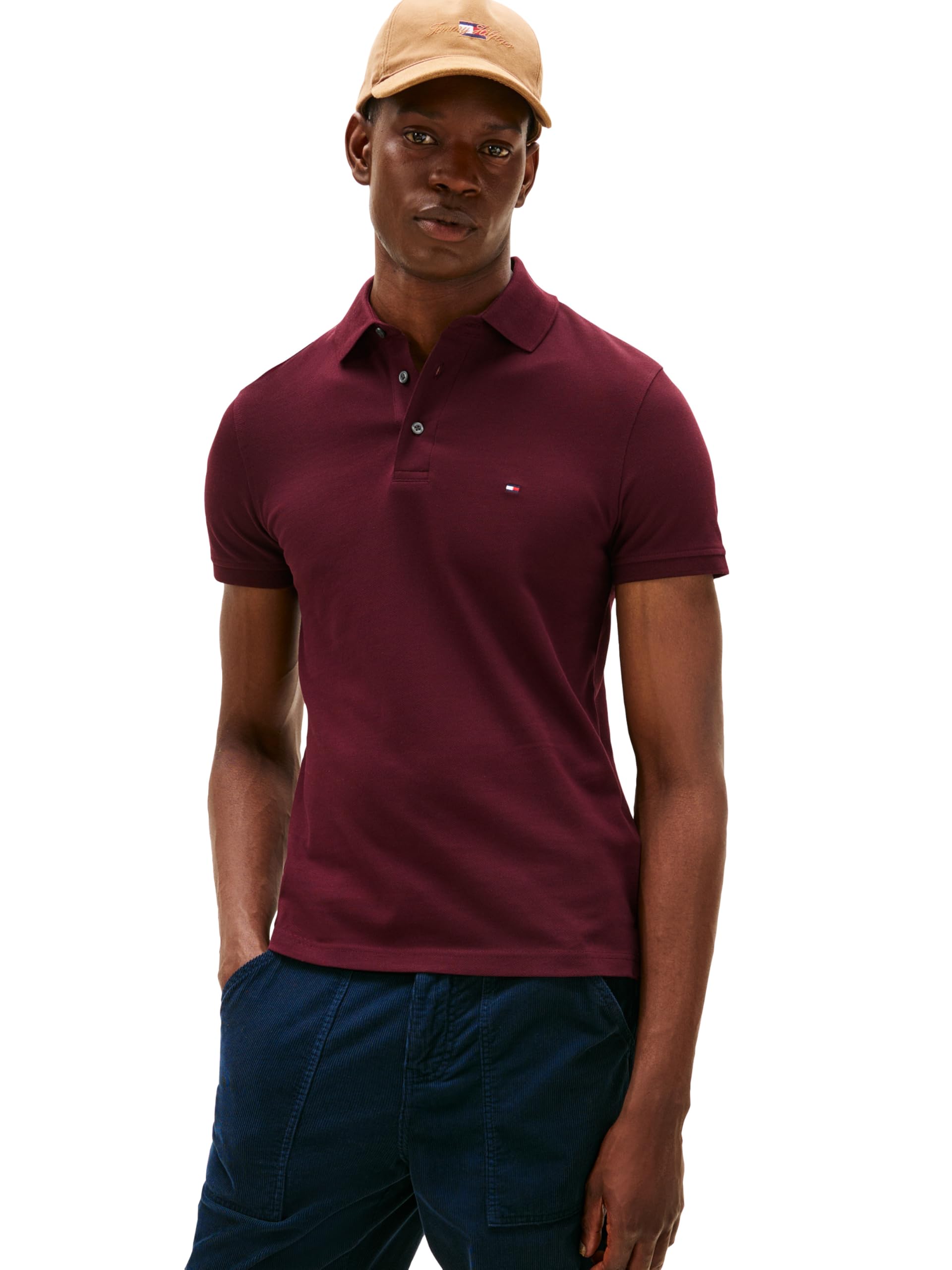Tommy Hilfiger Men's Short Sleeve Polo Shirts in Slim Fit with Stretch and Organic Pique Cotton