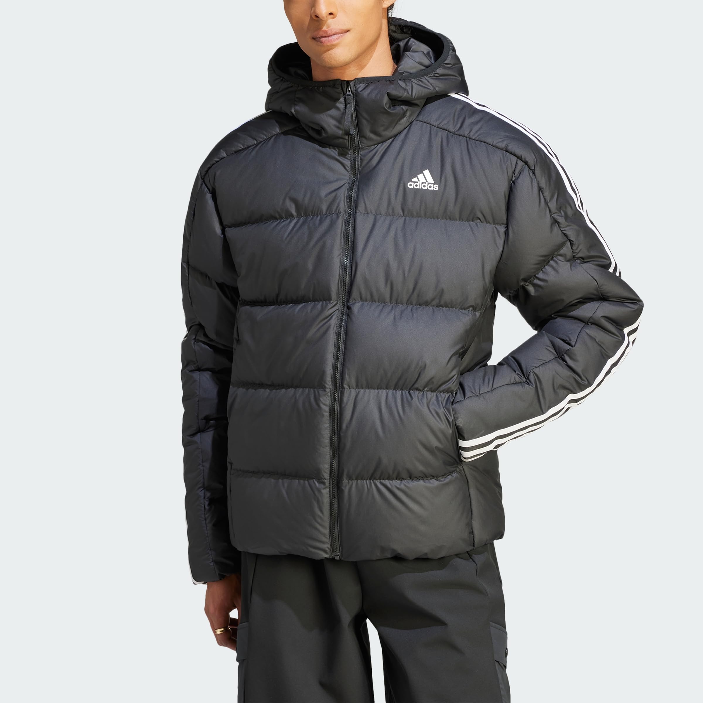 adidas Essentials Midweight Down Hooded Stripes Jacket Piumino Uomo (Pacco da 1)