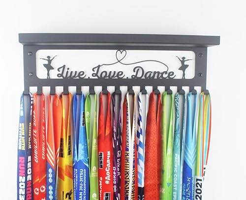 Miniatura 6 de Colgador de medallas de metal de alta calidad de 16 pulgadas con diseño de danza y soporte de exhibición de cinta, con estante de trofeos de 3