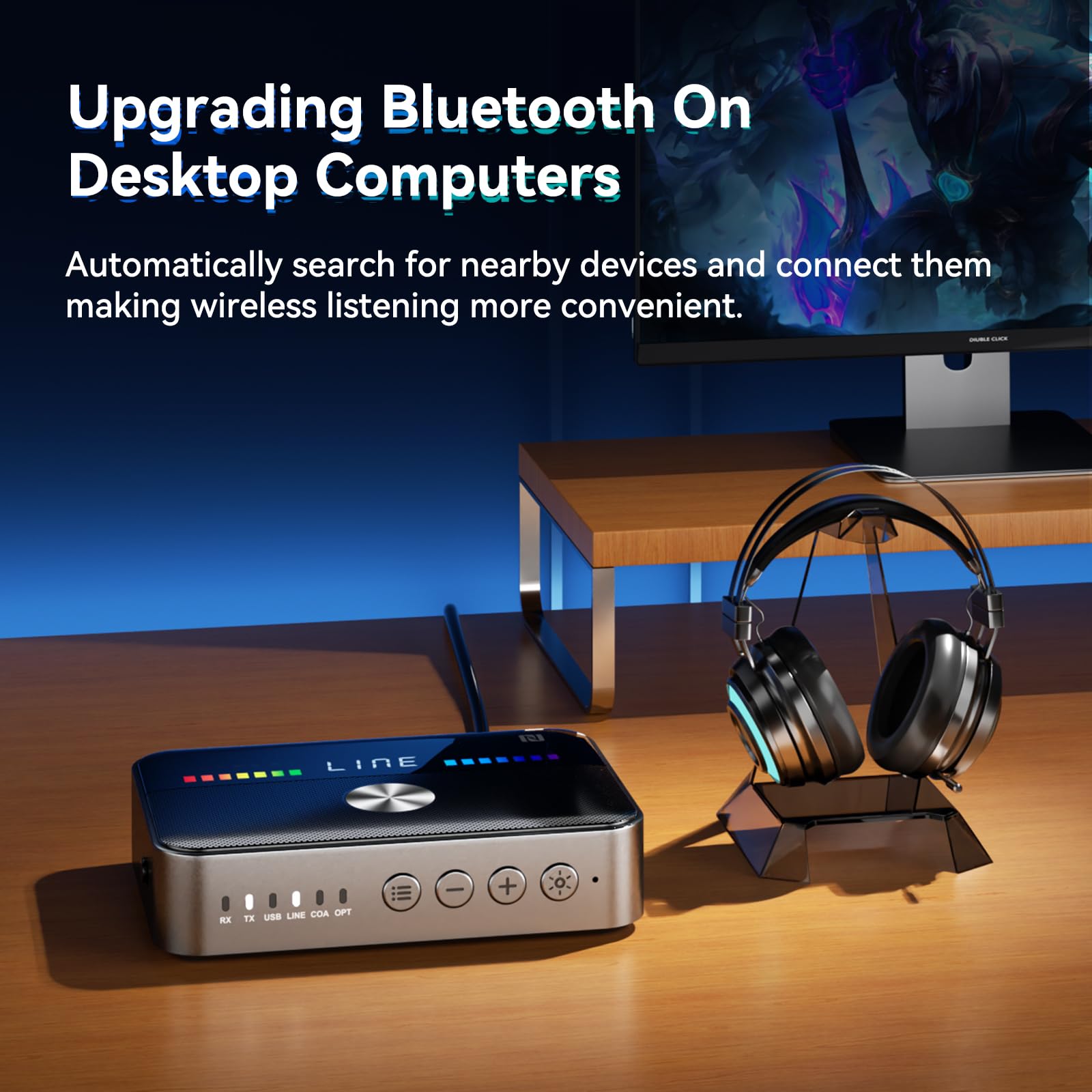 NFC Récepteur Émetteur Bluetooth 5.3 Adaptateur Audio Bluetooth pour Domicile stéréo,Haut-Parleur,Bureau,télévision,amplificateur,projecteur,Voiture, USB, 3,5 mm AUX, Coaxial, Optique, RCA