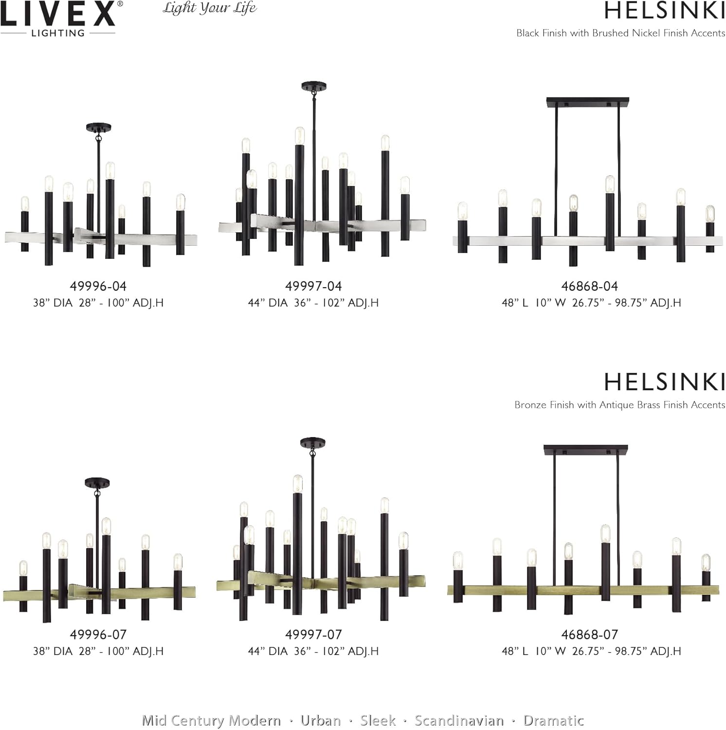 Livex Lighting, 49996-04, Helsinki Collection, 8 Light Black Large Chandelier with Brushed Nickel Accents