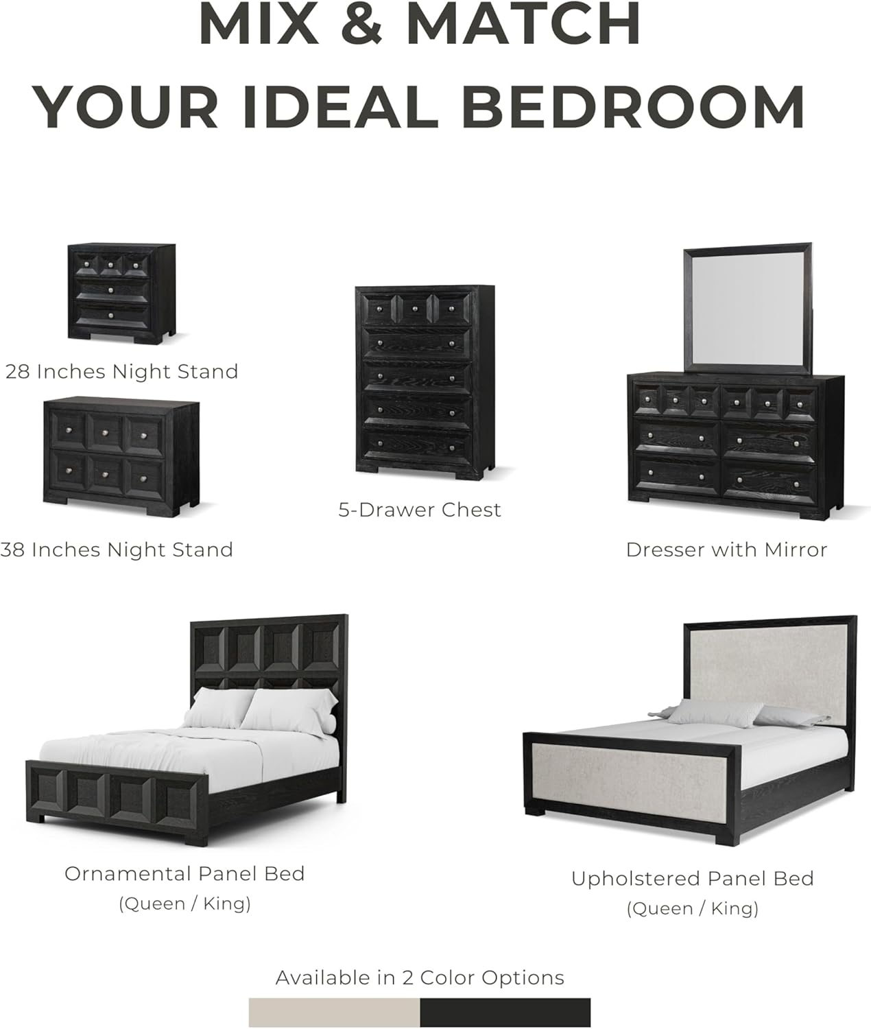Furniture of America Dannen Modern Classic Solid Wood Bed Frame with Ornamental Coffered Panels, Wooden Bedframe for Bedroom, Guest Room, Box Spring Needed, Weathered Black, King