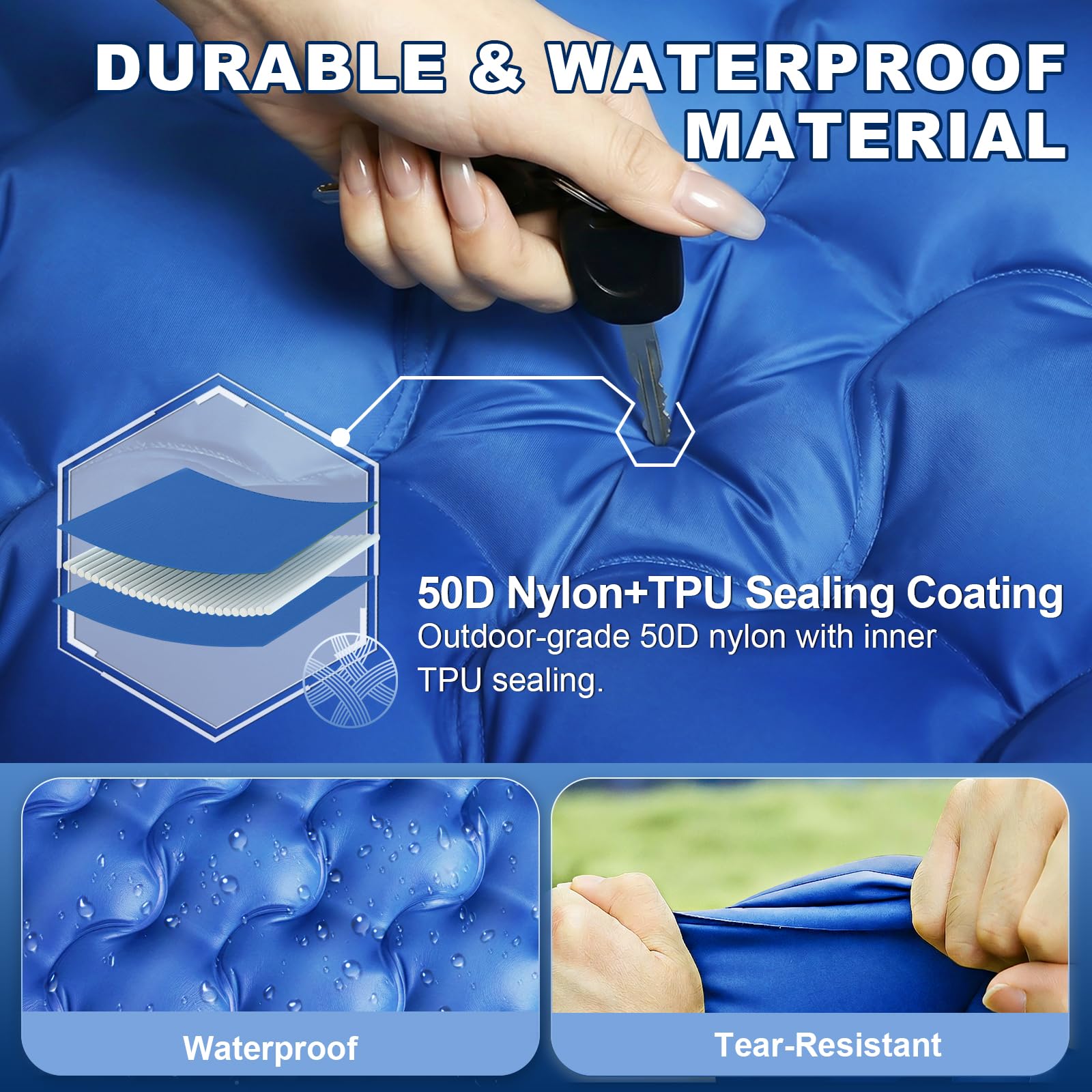 JATEKA Materassino Campeggio Singolo Gonfiabile Extra Largo 83cm, con Cuscino Integrato 16cm, Ultra Leggero e Pieghevole, Materasso Gonfiabile con Pompa a Pedale, per Trekking e Viaggi, Blu e Grigio - 5