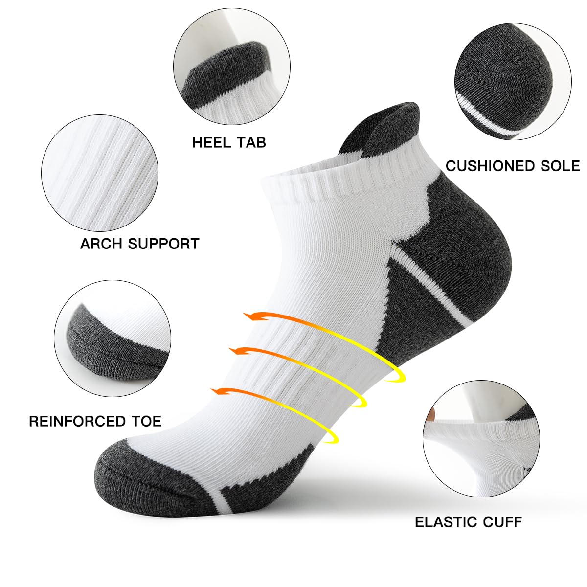 JOYNÉE 10 pares de calcetines de tobillo para hombre, calcetines atléticos para correr con pestaña de corte bajo para hombre