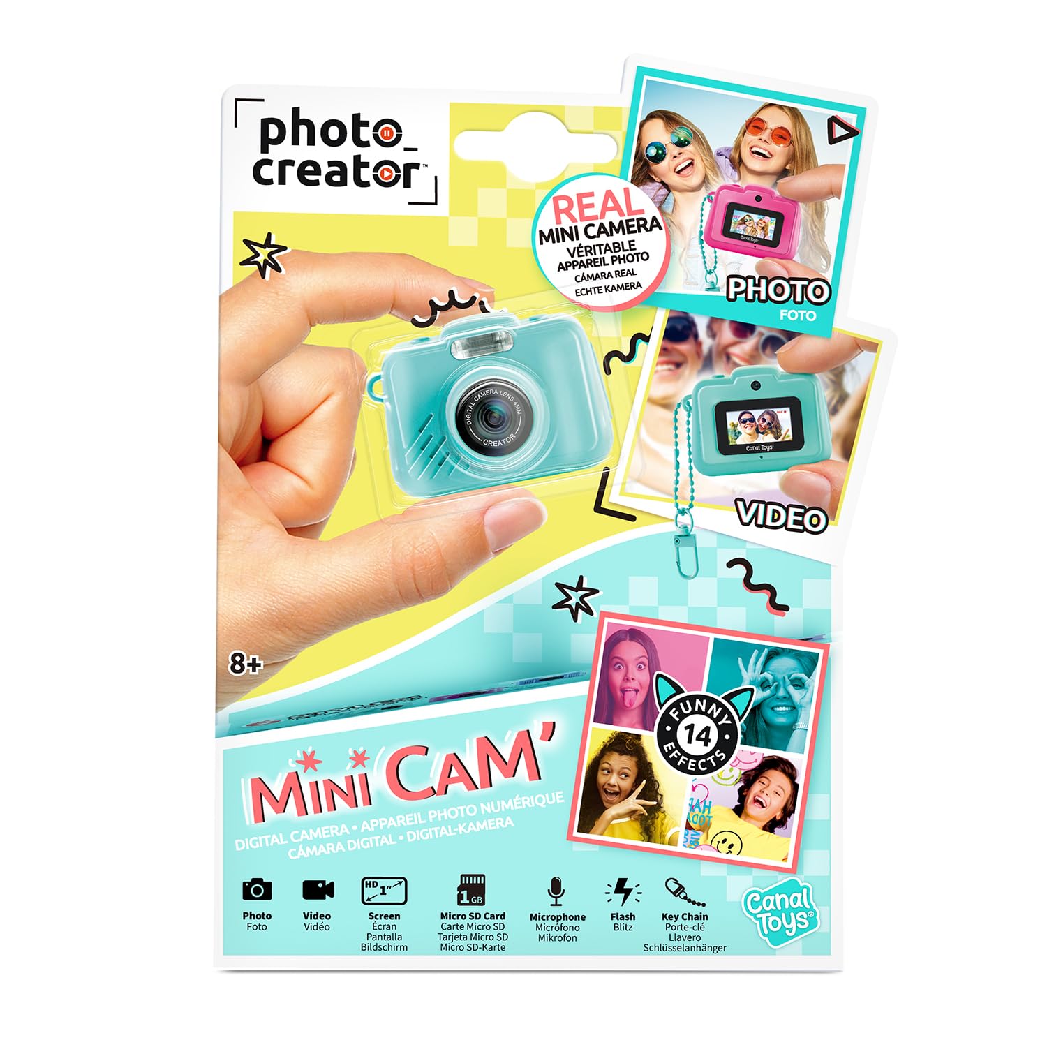 Canal Toys – Photo Creator – Fotocamera e video digitale Mini Cam' – Originale – con portachiavi e scheda SD da 1 GB inclusa – CLK 058, turchese