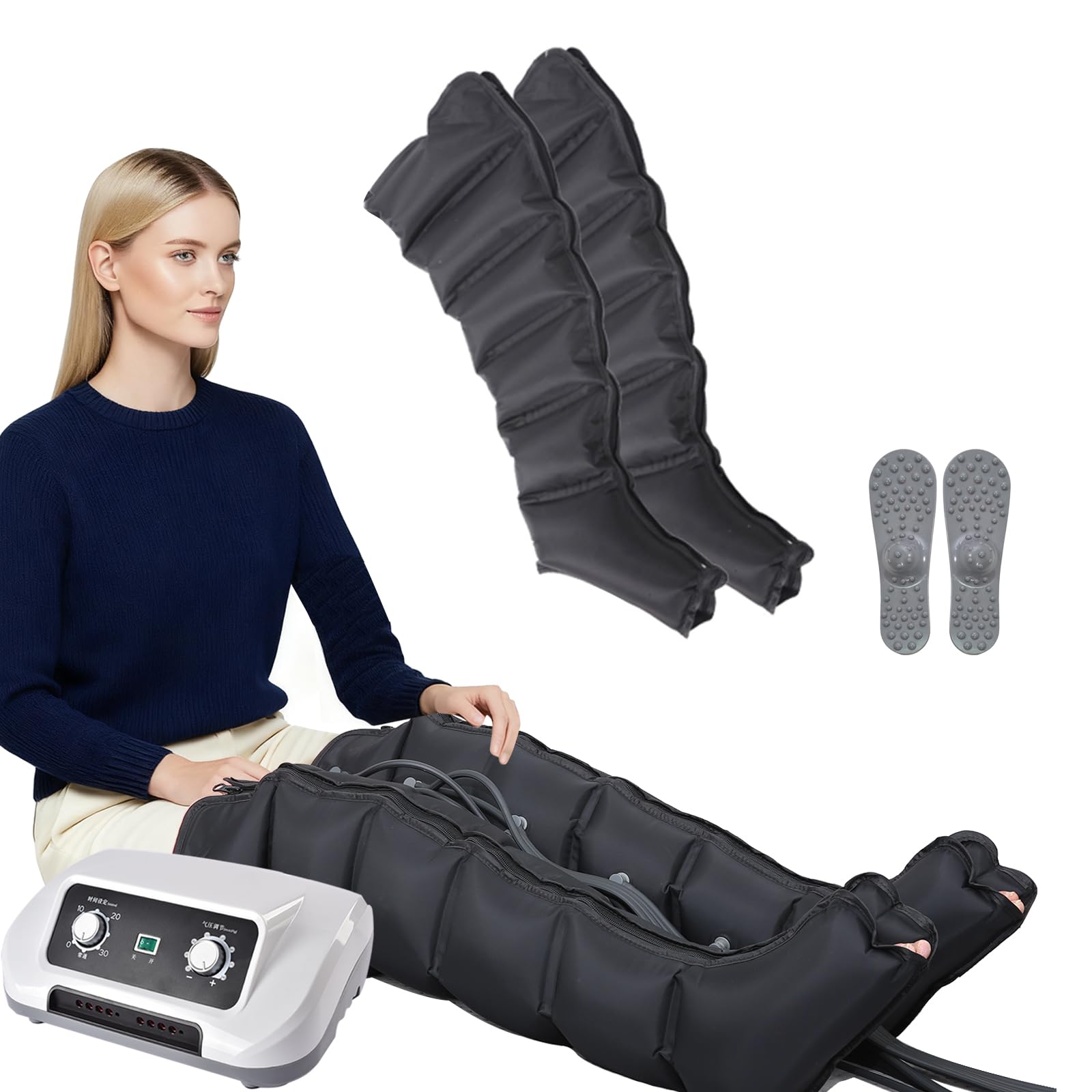 Botas Presoterapia Piernas Maquina Presoterapia Para Casa Abdomen Y Pierna Brazos Profesional, Masajeador Pies Drenaje Linfatico Pierna Cansadas Circulacion (Negro, 2 Piernas)