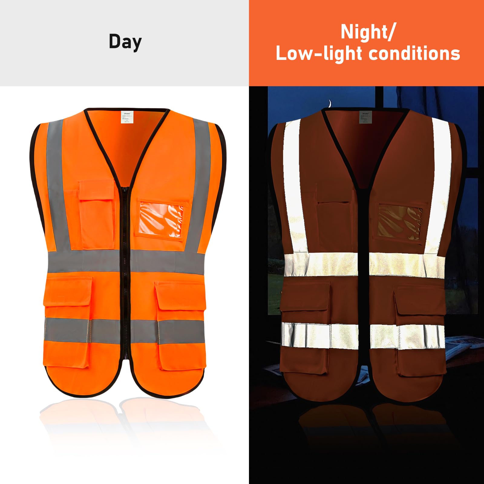 Gilet ad alta visibilità con tasche e cerniera, conforme allo standard ANSI/ISEA (1 confezione da 5 pezzi), Arancione/Rosso, 3XL