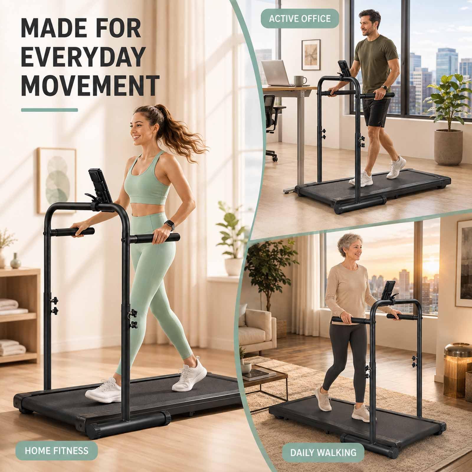 Podkładka Do Chodzenia Z Uchwytem Na Telefon, Uniwersalna, Szerokość 24,4 Cala | Podstawka Pod Bieżnię, Regulowana Wysokość Od 38,6 Do 47,2 Cala, Do Ćwiczeń W Domu
