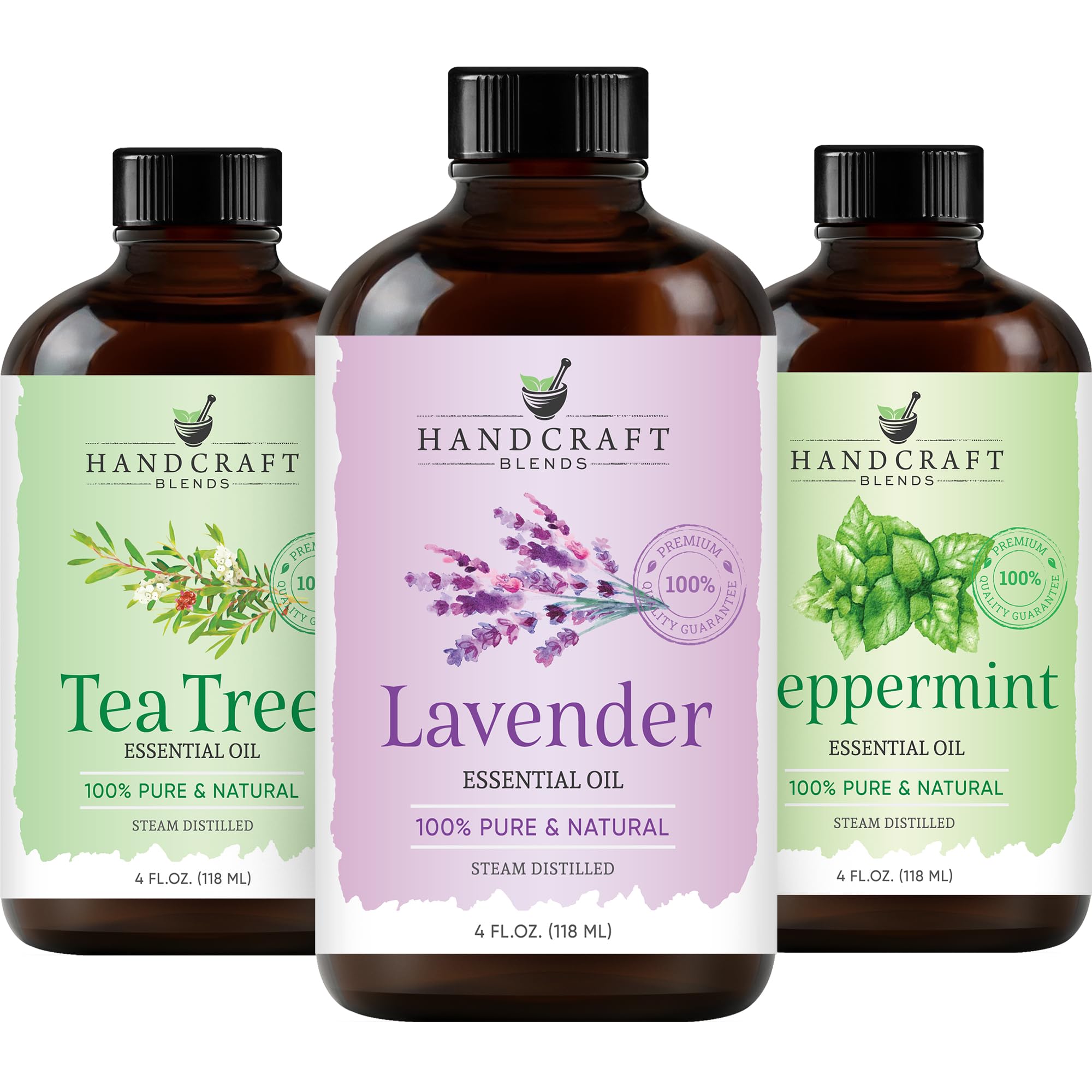 Amazon.com: Handcraft Blends Peppermint Essential Oil, Tea Tree Essential  Oil & Lavender Essential Oil Set, Huge 4 Fl. Oz, 100% Pure and Natural Essential  Oils, Therapeutic Grade with Premium Glass Dropper :