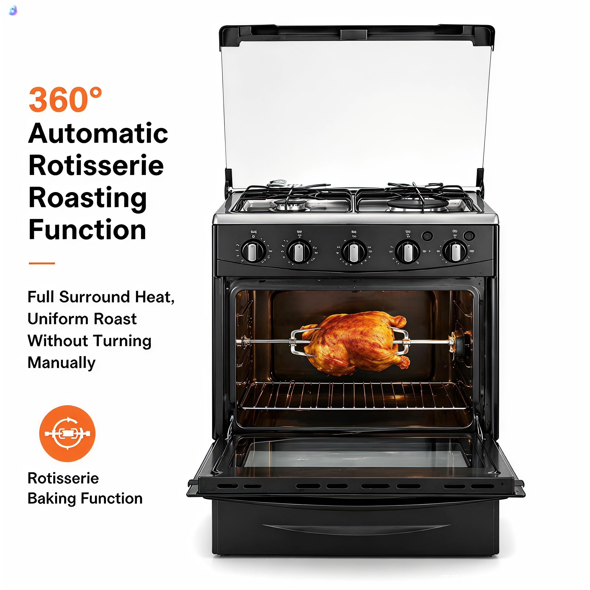 Grande forno elettrico da 52 litri, forno for arrosti domestico multifunzionale in acciaio inossidabile, controllo tramite pulsante touch