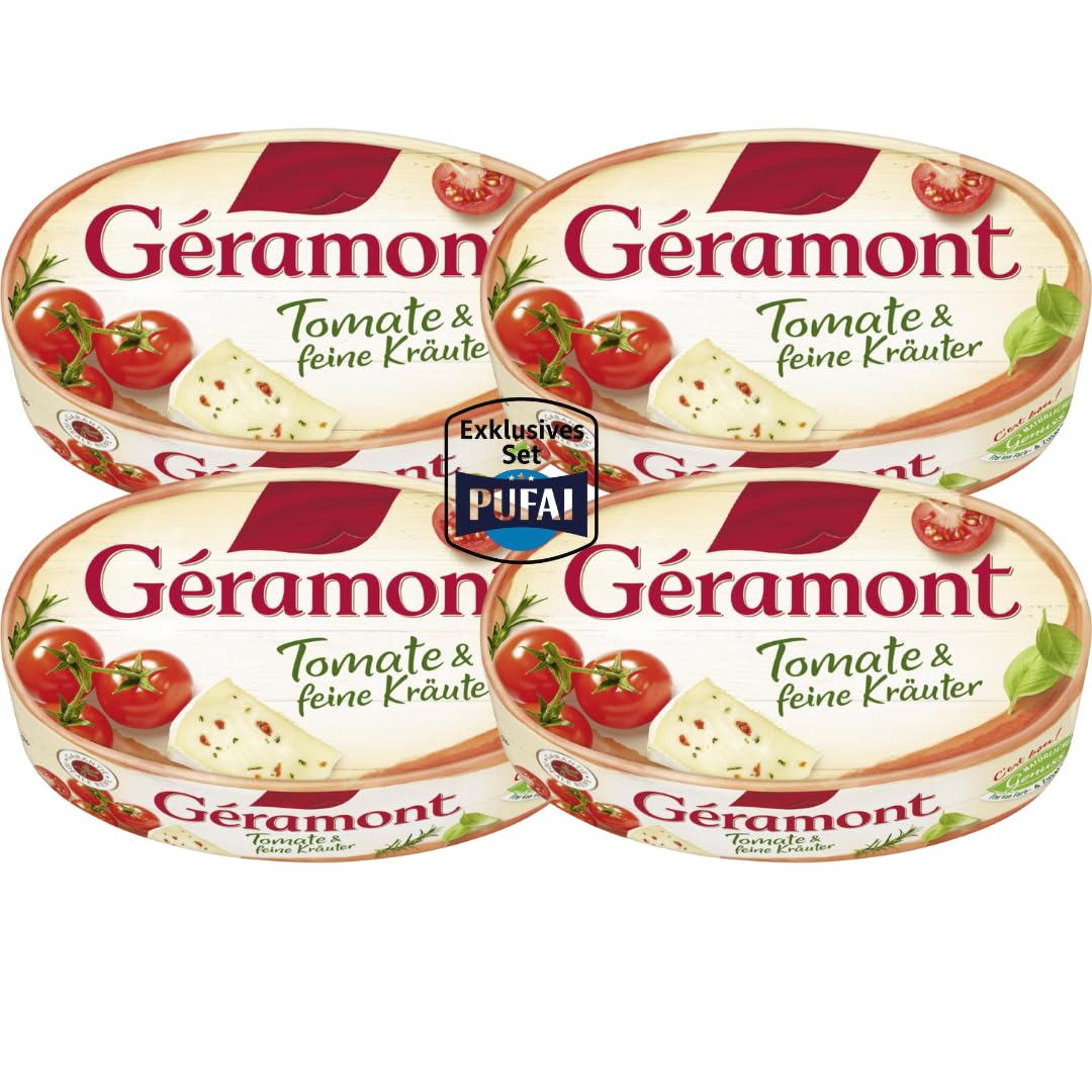 Géramont Weichkäse mit Tomate & feinen Kräutern – 180 g, 4er Pack | Französische Käsezubereitung aus Kuhmilch | Cremig & aromatisch