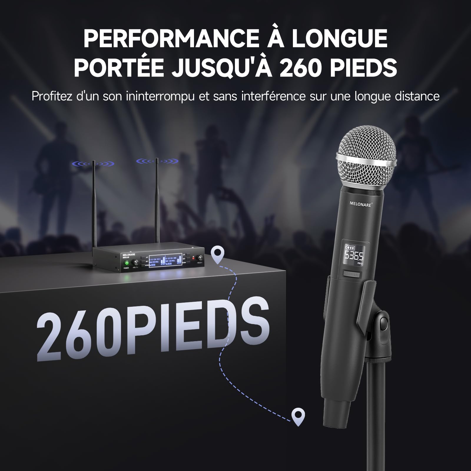 MELONARE Système Micro Sans Fil UHF Double Auto Scan MWU-20-2H