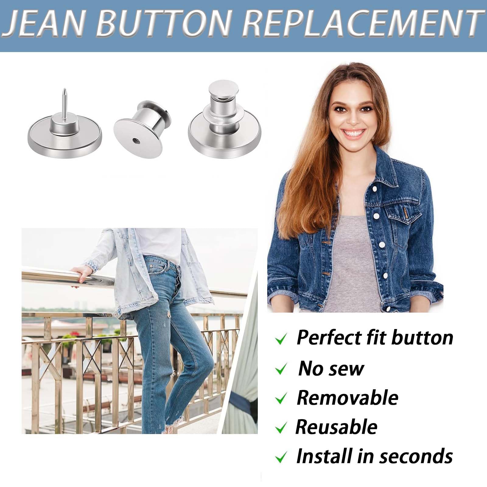 60 Piecès Bouton Jean Clipsable, Remplacement De Boutons De