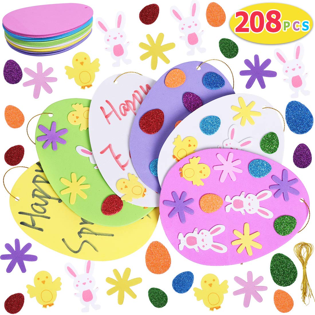Max Fun208PCS Easter Foam Stickers Set for Egg Crafts DIY - Kids Decorations Party Favors Supplies