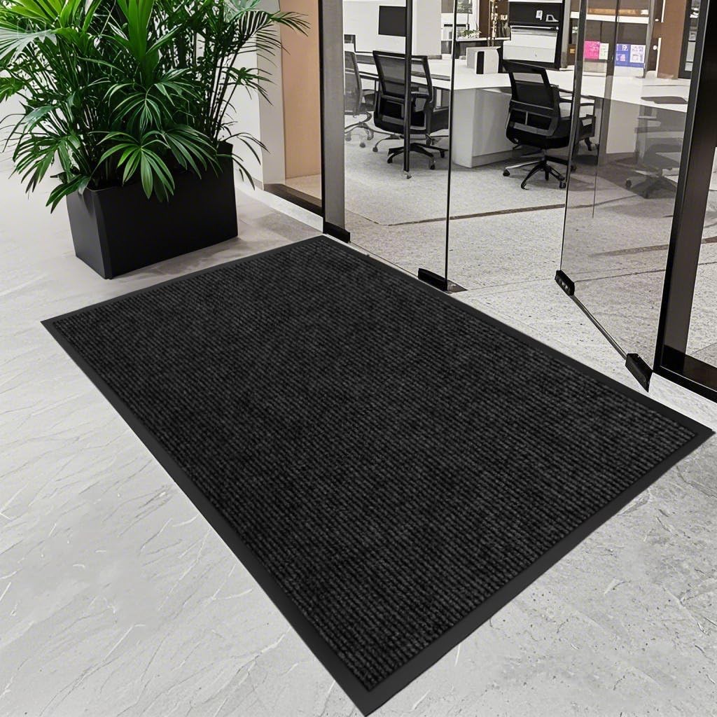 Outdoor Indoor Front Door Mat, 6'x4' Commercial Heavy Duty Non-Slip Waterproof Rubber Rug for Office Patio Garage Entrance, Industrial Carpet Floor