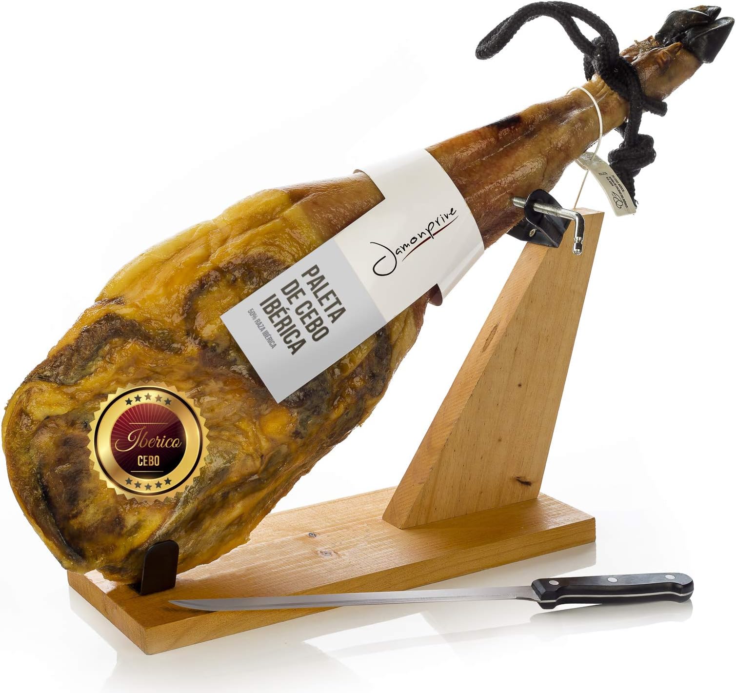 Iberico Ham (Shoulder) Grass-fed 4-4.5 Kg + Ham Stand - Pata Negra Spanish Jamon (Paleta Iberica Cebo)