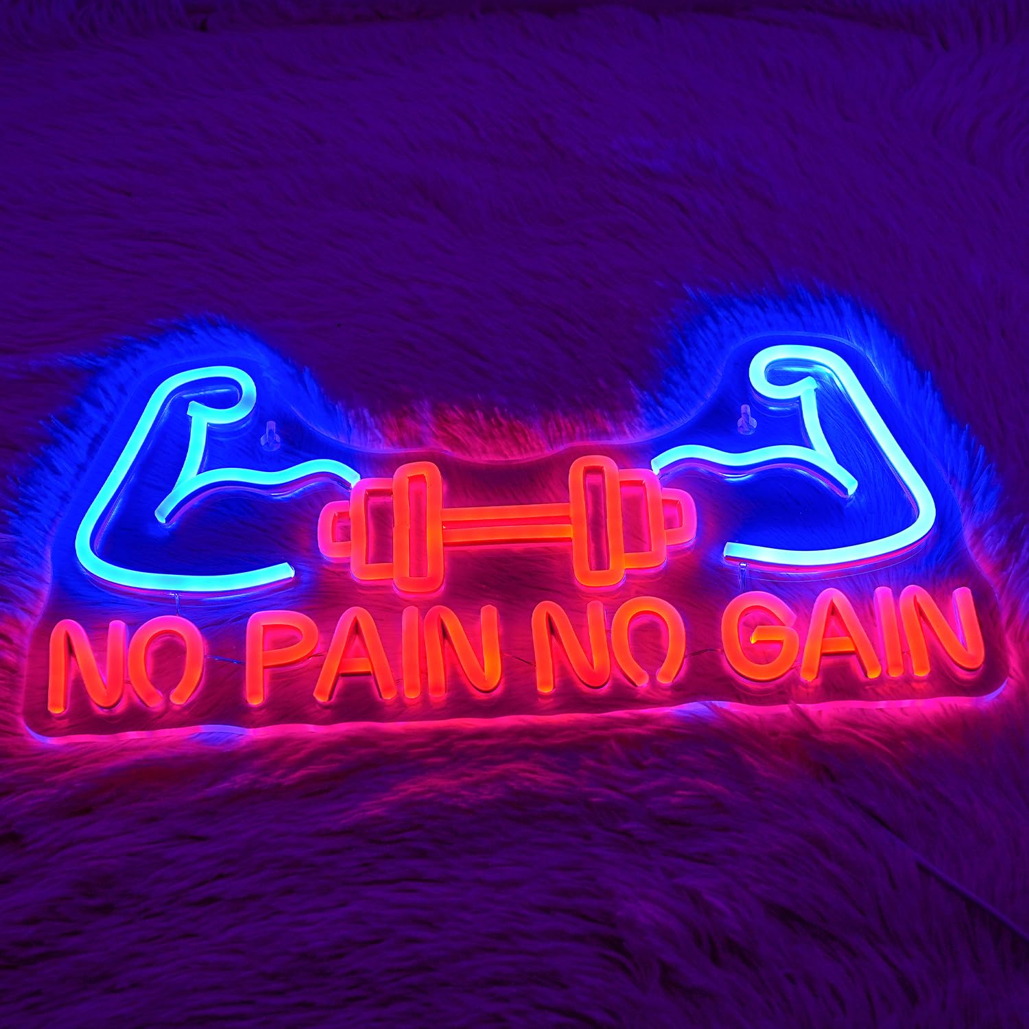 Nessun dolore, nessun guadagno, segno al neon della palestra, manubrio al neon LED, 43 cm x 33 cm, acrilico, montaggio a parete