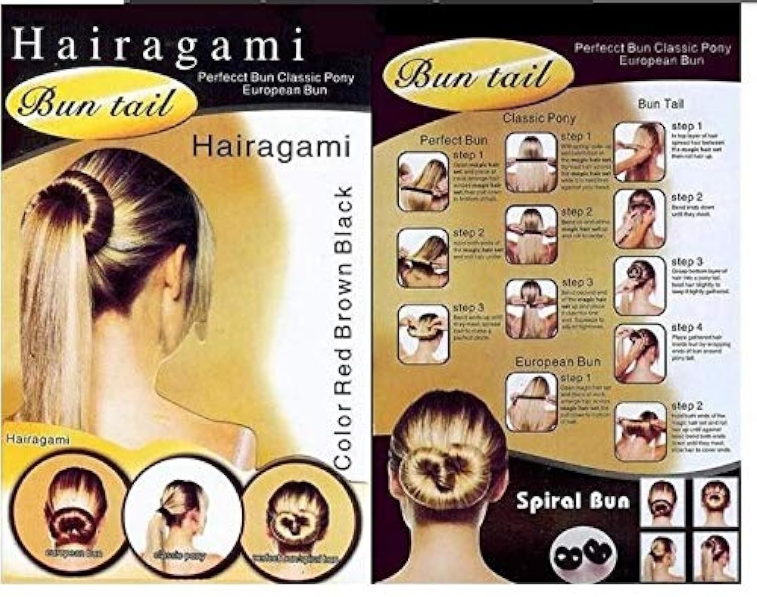 Hairagami Perfect Bun Classic Pony Bun Tail Maker black and cheetah set