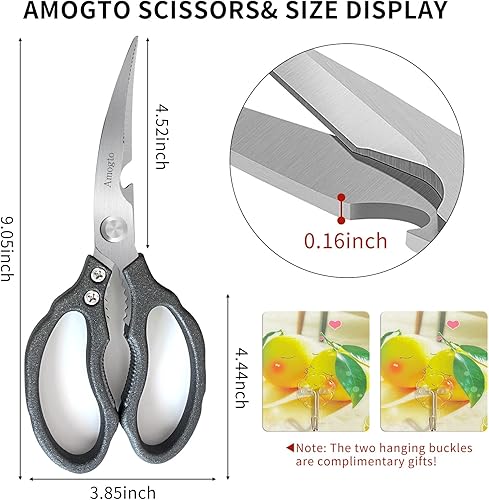 Miniatura 3 de Amogto Tijeras de cocina, tijeras de cocina multiusos, tijeras de alimentos de acero inoxidable afiladas resistentes, accesorios de cocina, tijeras