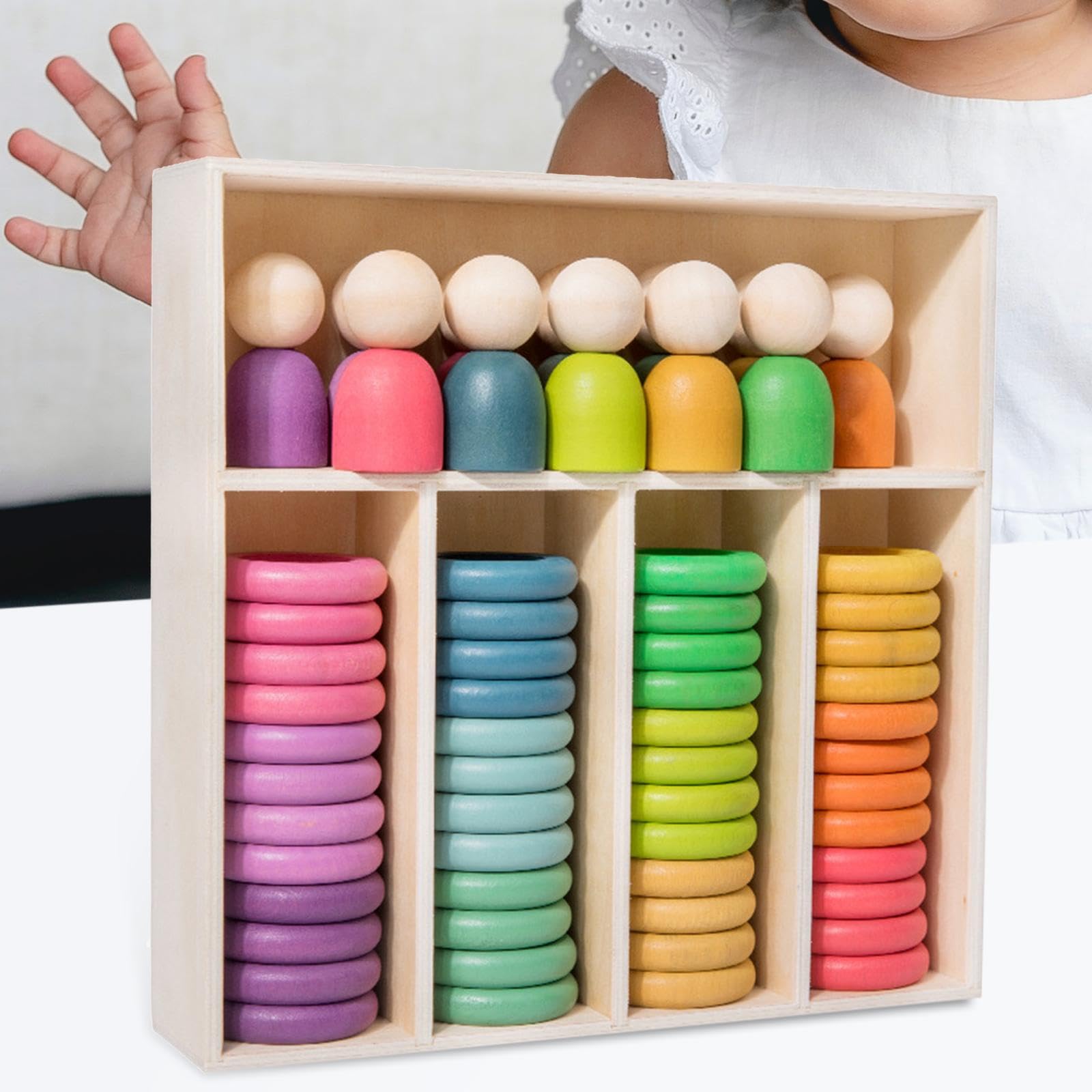 Almencla Stapel Und Sortierspielzeug Aus Holz in Regenbogenfarben – Spielzeug für Jungen Und Mädchen