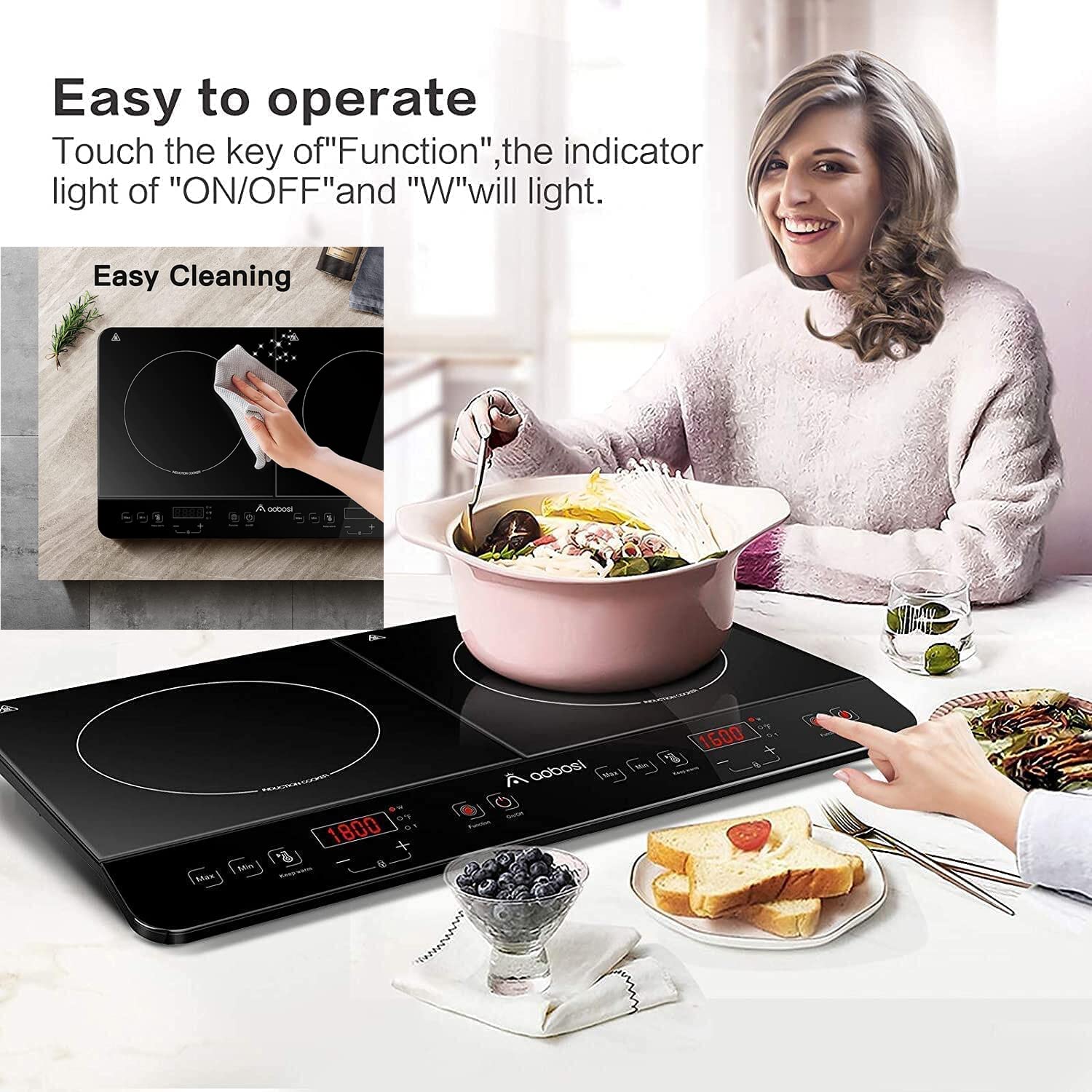 Aobosi Induction Burner Portable Double Induction Cooktop 1800W with