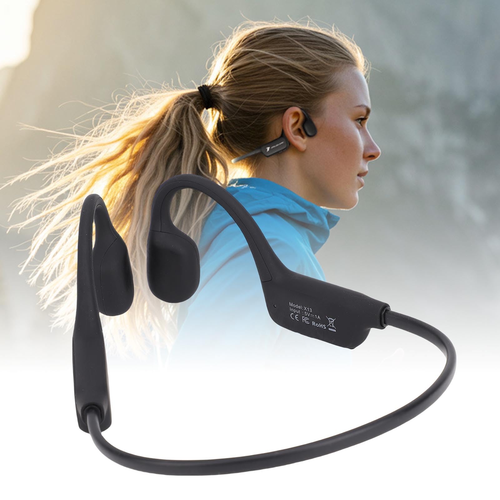 Pongnas Cuffie a Conduzione Ossea 5.4 con Microfono Impermeabile IPX6 e Cancellazione del Rumore - Cuffie Sportive con Batteria da 18 Ore per Corsa, Ciclismo, Palestra e Allenamenti all'aperto