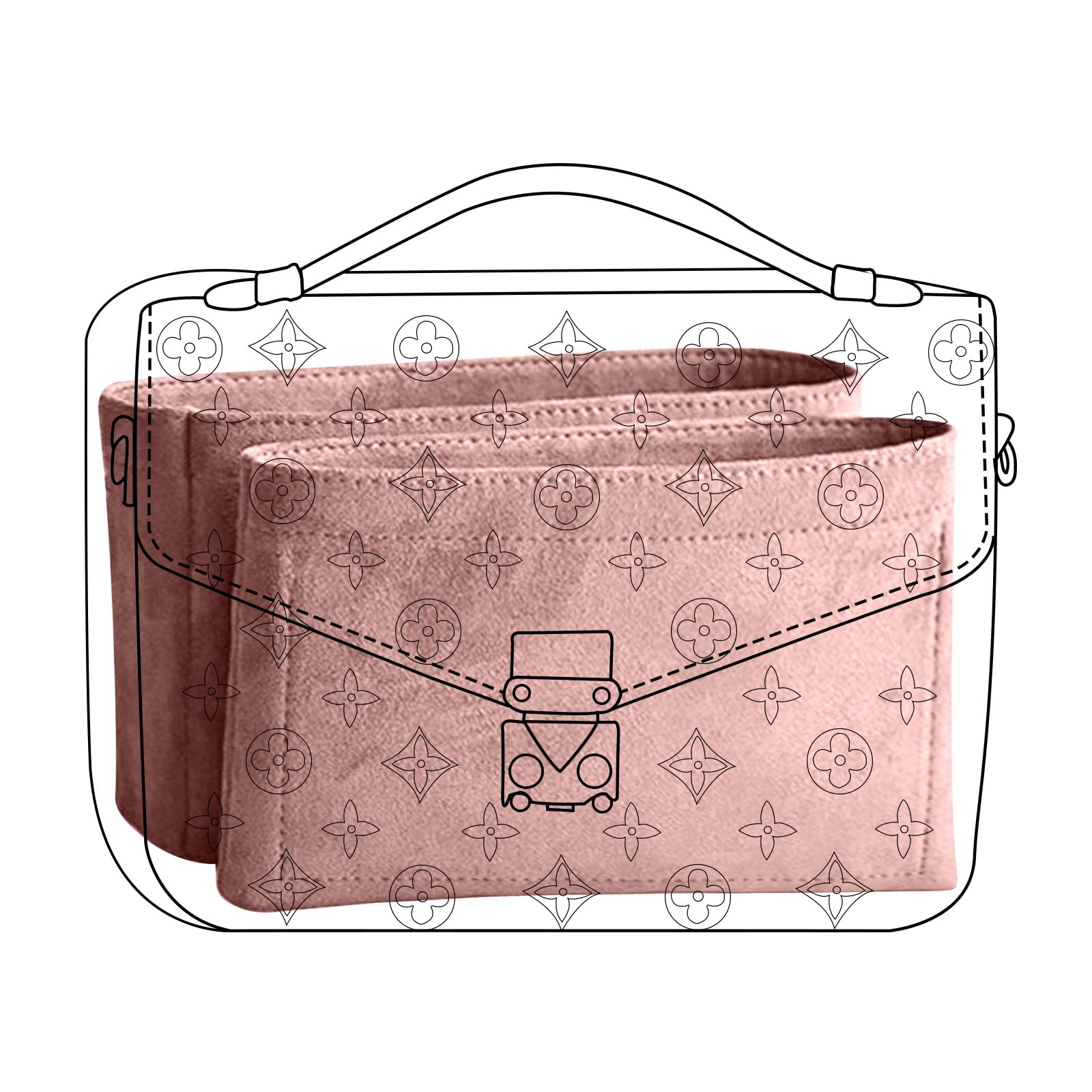 Lckaey Y068 Handtaschen-Organizer für Pochette Métis in allen Abteilungen, Pochette-Tragetasche, Handtascheneinsatz, Rosa