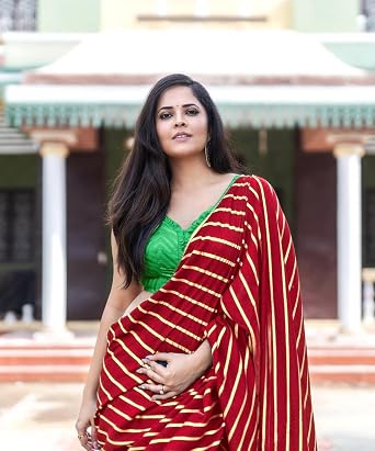 Sidhidata Textile Women's Dola Silk Foil Printed Saree With Unstitched Blouse Piece (U Red)