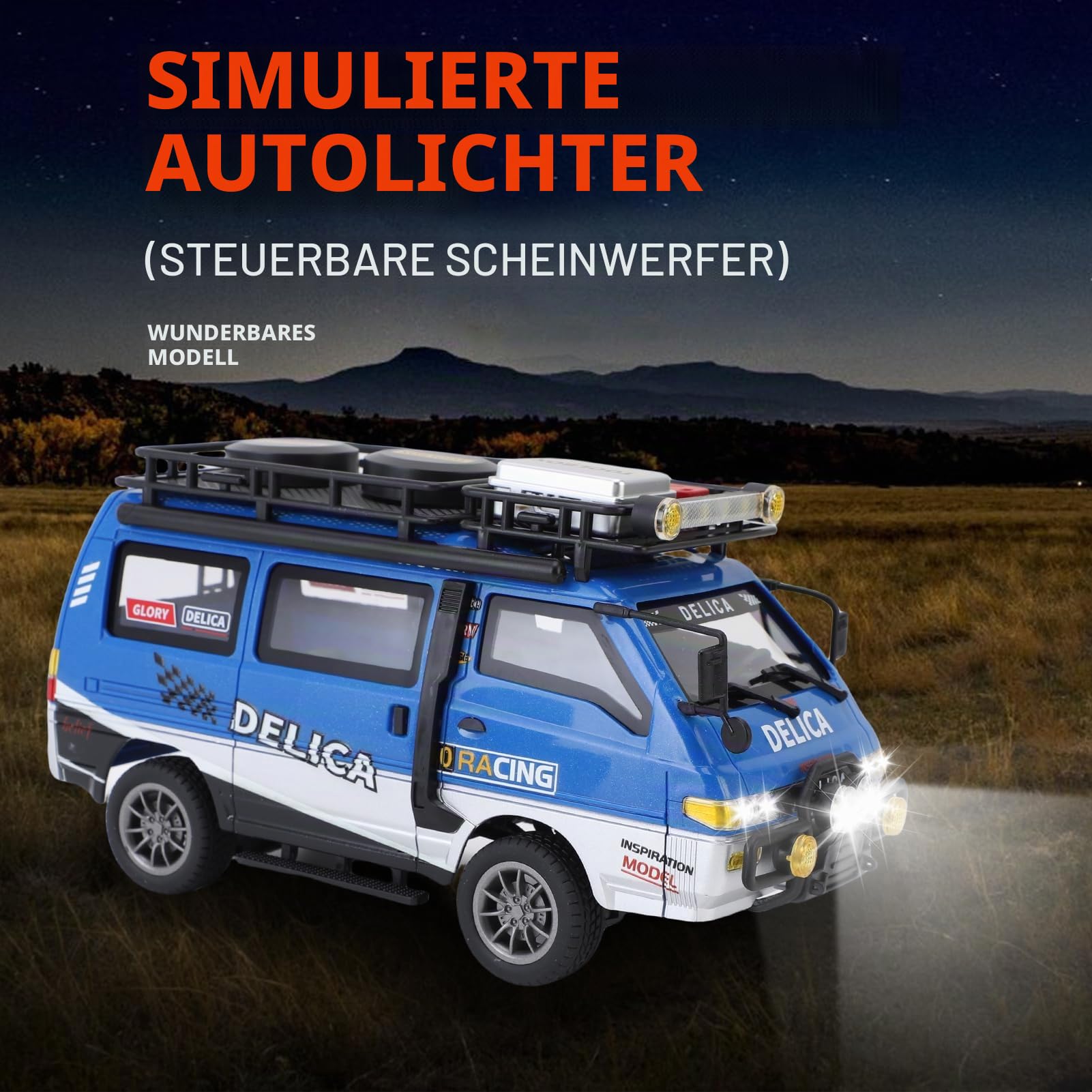 Ferngesteuertes Auto, 1:24 2,4G RC Auto mit LED-Scheinwerfern, Dual-Speed-Modus, 50 Minuten Lange Dauer, RC Car Spielzeugauto Geschenke (Blau 2 Batterien)