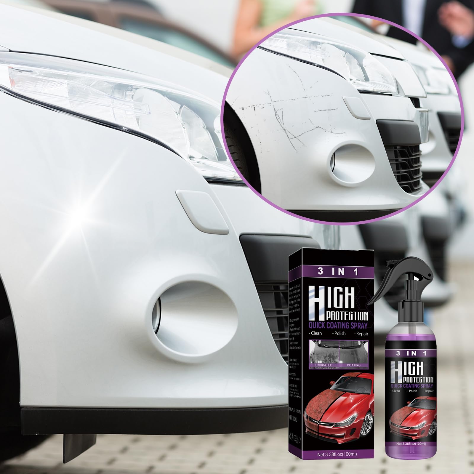 2 sztuki lakieru samochodowego do usuwania zadrapań, 3 w 1 High Protection Spray Coating, Nano Ceramic Coating Naprawa, Nanotechnologia, renowacja karoserii, usuwanie zadrapań (2 sztuki)